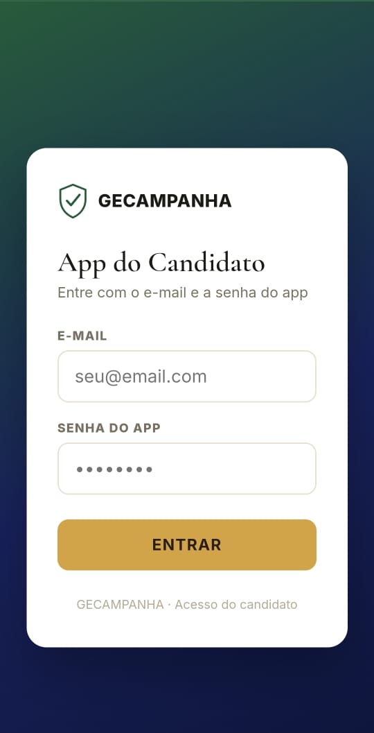 Tela de login do App do Candidato GECAMPANHA